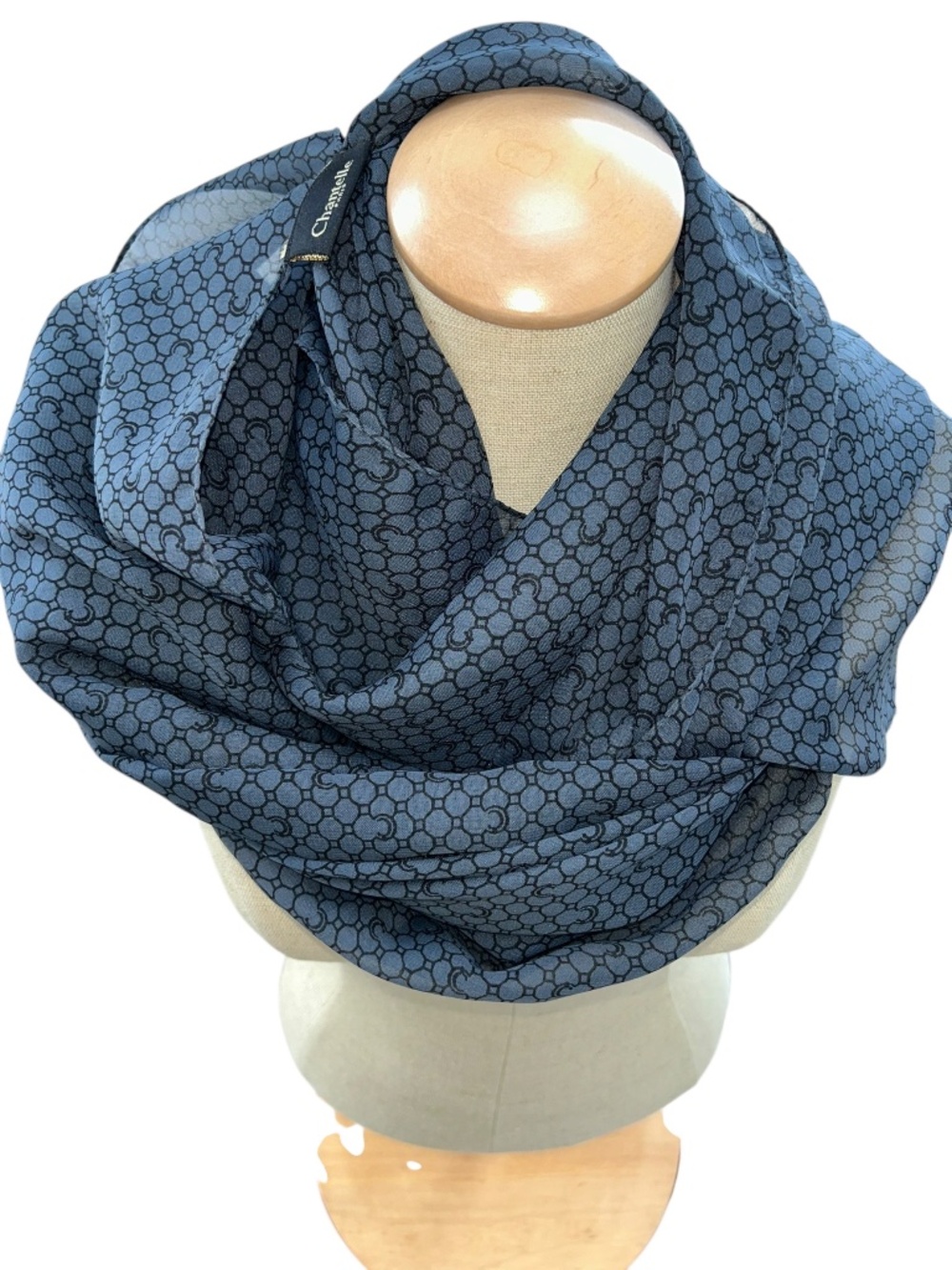 Chantelle Paris NEW blue C logo octagon semi sheer shawl scarf 71x43